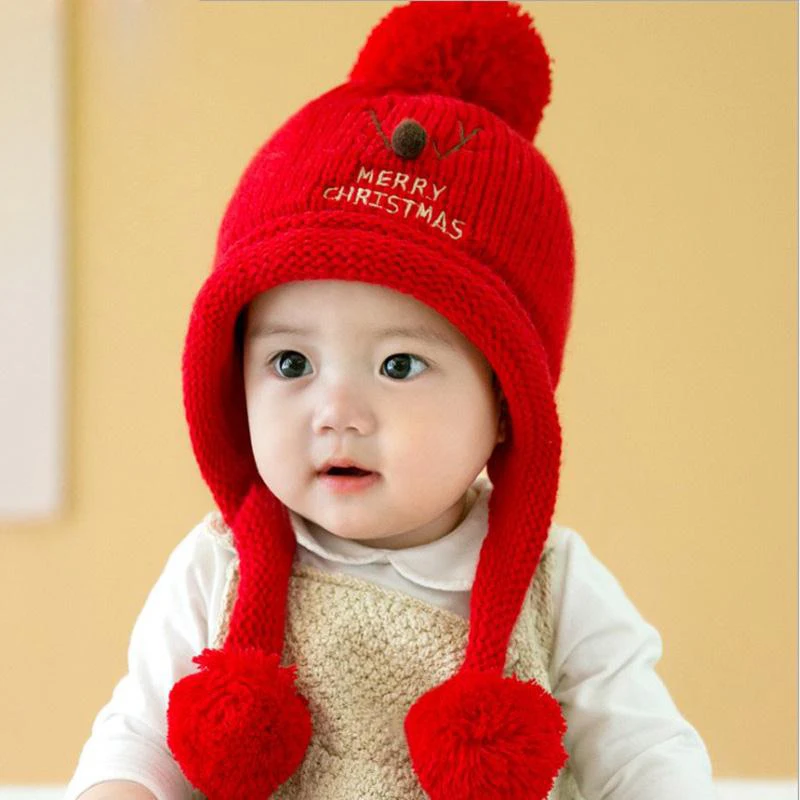 Baby Winter Hat Christmas with Pompon Newborn Accessories Children's Cap Kids Girls Boys New Born Clothes Clothing Cute Infant