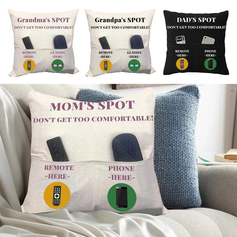 

Throw Pillow Cover Case Remote Control Pocket Novelty Pillowcases Square Pillow Case for Grandad Grandpa Uncle Aunt Sofa Couch