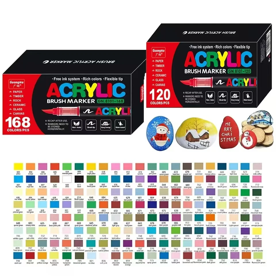 24-168pcs GuangNa Acrylic Color Markers Soft Head Painted for Wood Ceramic Festival DIY Box Gift Marker Set Festival Art Supply