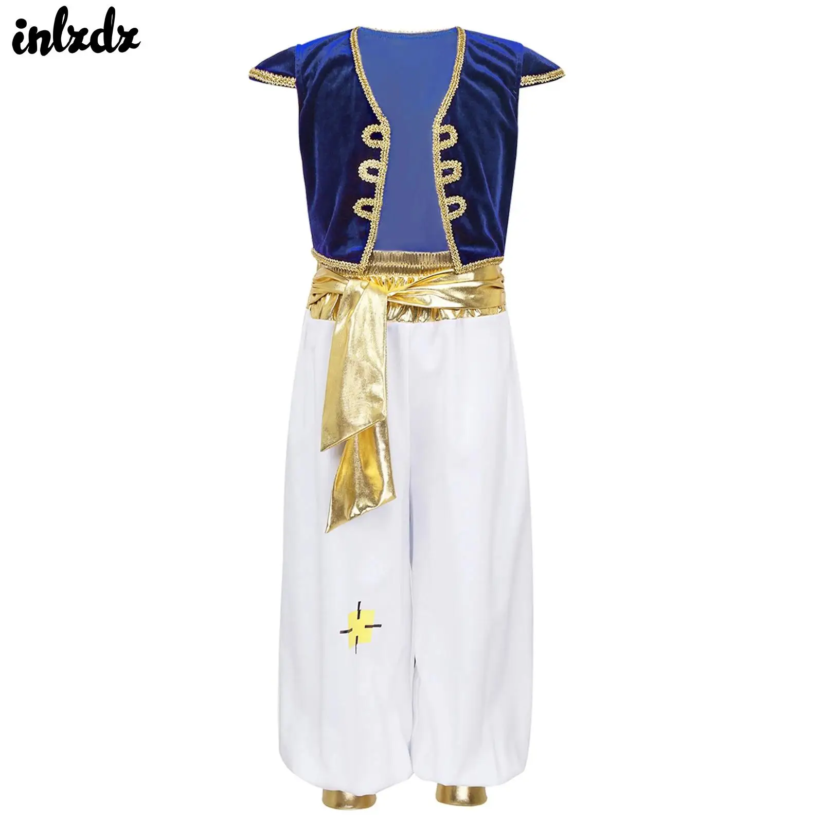 Costume da Principe Arabo Persiano per Bambini, per Feste a Tema Carnevale, Gilet da Principe Arabo con Pantaloni Lunghi Stile Harem