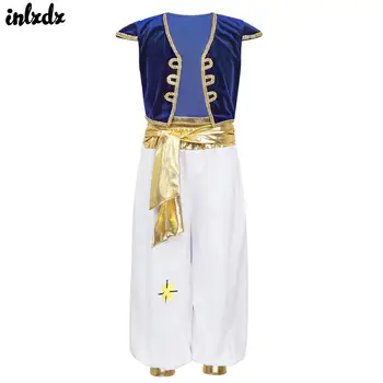 Costume da Principe Arabo Persiano per Bambini, per Feste a Tema Carnevale, Gilet da Principe Arabo con Pantaloni Lunghi Stile Harem