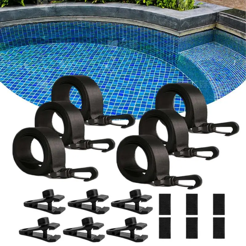 18Pcs Pool Solar Cover Reel Set Snap-Lock Clips And High-Density Nylon Straps for Reel Pool Cover Attachment For Enhanced Grip