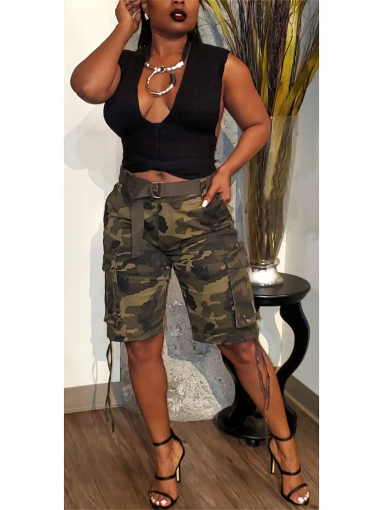 Wmstar Pants Women High Waist Zipper Button Camouflage Fashion Cargo Pockets Shorts Trousers  Summer Wholesale Dropshipping 2025