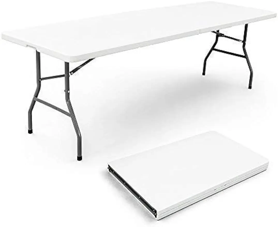 

8ft Folding Table – White Resin Multipurpose Rectangle Table for Parties and Family Gatherings – Center Folding with Locking