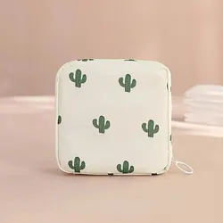 Portable Waterproof Sanitary Napkin and Tampon Organizer with Cartoon Design (Beige Cactus)