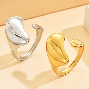 2025 Retro Old Money Style Irregular Geometric Smooth Stainless Steel Women's Ring Jewelry