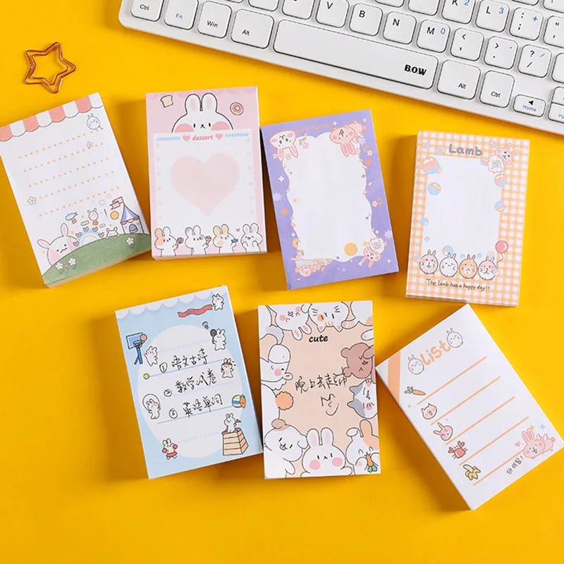 100Page Cartoon Cute Rabbit Memo Pad Student Hand Account Sticky Notes Tearable Kawaii Message Notebook Office School Supplies