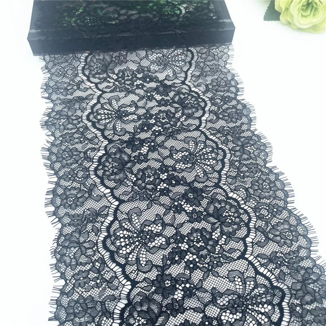 3y/lot Width 9 inch 23cm Black Eyelash Lace Trim Non-Elastic Lingerie Sewing Craft DIY Apparel Fabric Lace Garment Material 1
