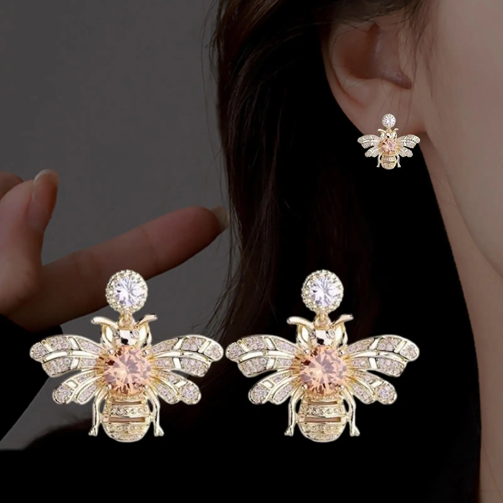 Rhinestone Bee Earrings Simple Exquisite Valentines Day Gifts Decor Trendy Jewelry for Holiday Halloween Party Wedding Prom