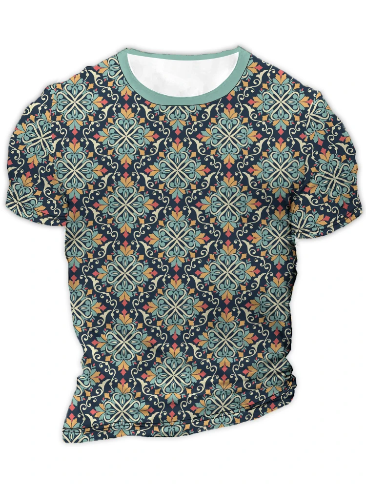 

Мужская футболка с круглым вырезом и коротким рукавом, летняя футболка в ретро стиле с 3D цифровой печатью в виде ромбовидной решетки, 2024