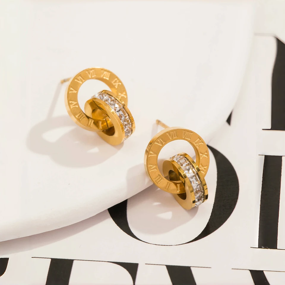 Orecchini Alliance placcati in oro, cerchi intrecciati in acciaio inossidabile, grandi cerchi moderni, gioielli da donna chic, orecchini eleganti e alla moda - Italia