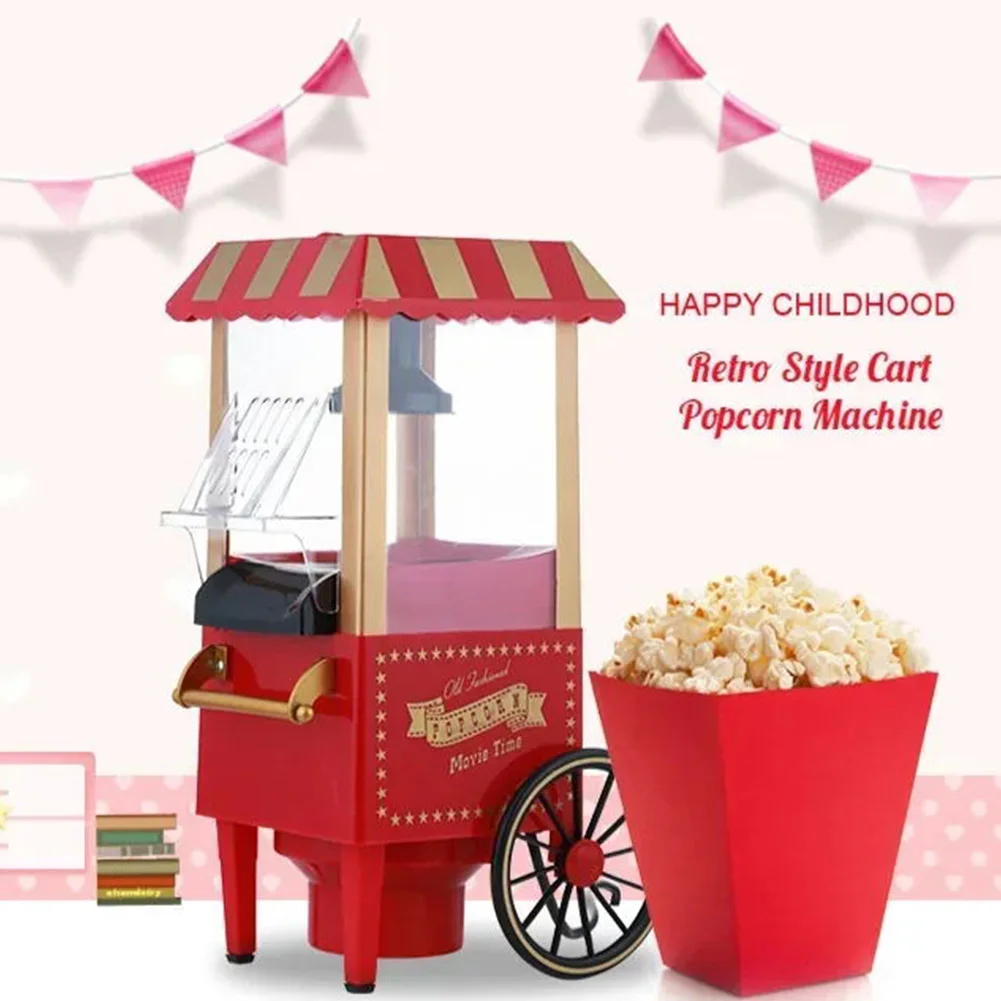 Electric Popcorn Maker Creative Popcorn Making Machine Vintage Hot-Air Maker Automatic Corn Popper for Home DIY