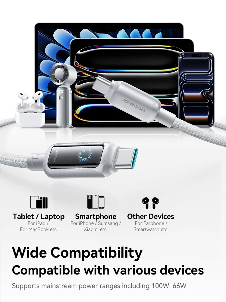 รูปสินค้า สายชาร์จ Joyroom USB-C 100W ชาร์จเร็ว ปิดอัตโนมัติ สำหรับ iPhone 16 Pro Max & Samsung Galaxy