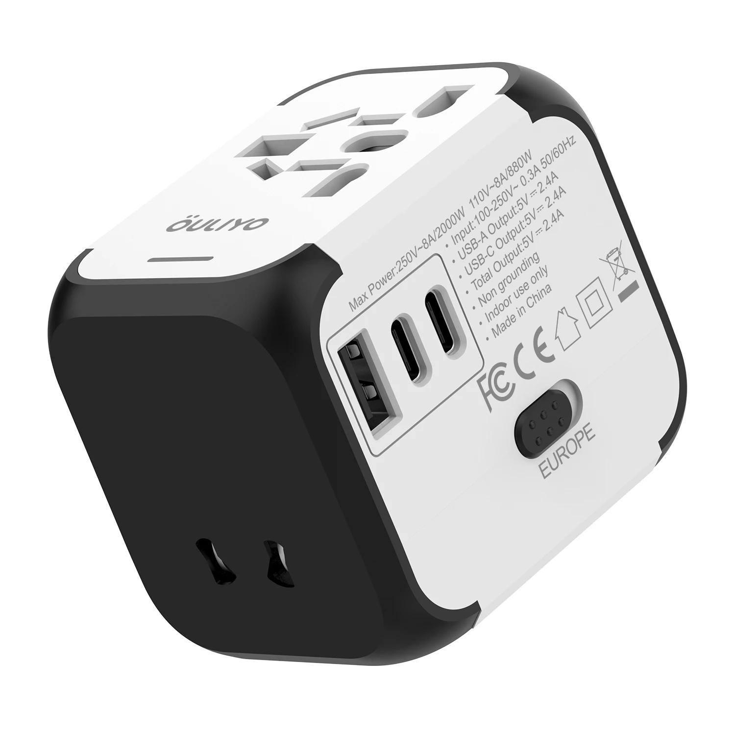 Universal Travel Charger with Dual USB & Type-C Ports - All-in-One Plug Adapter