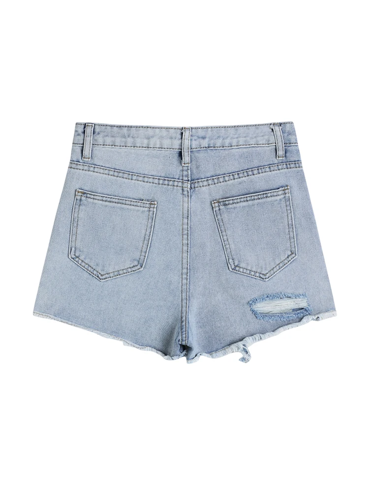 Vintage 2024 Summer Tassel Jeans Shorts Women Casual Loose Ripped Denim Shorts Wide Leg Hot Girls Outfits Streetwear Y2K Pants
