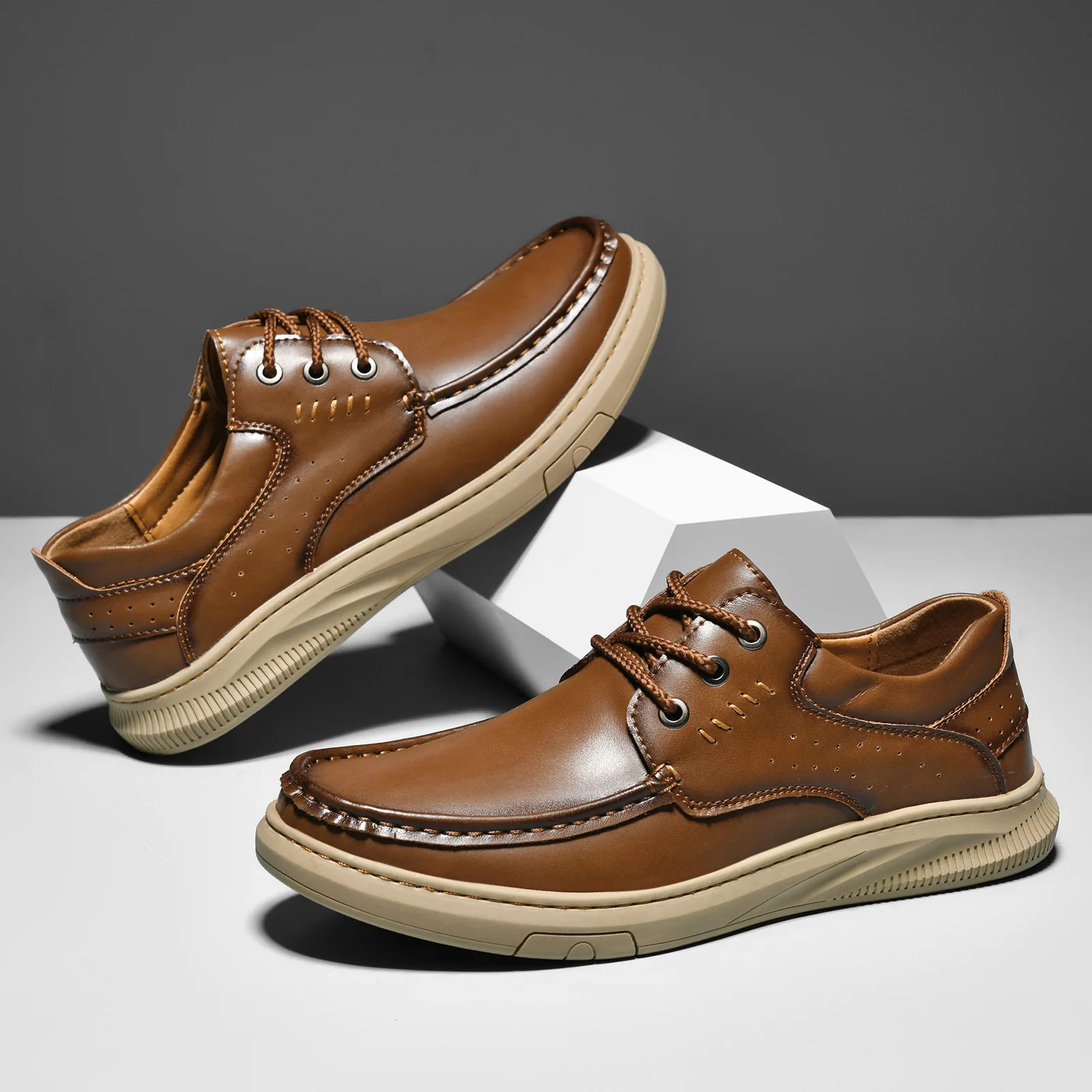 Men Cowhide Business Leather Soft Soled Driving Shoes Lace Up