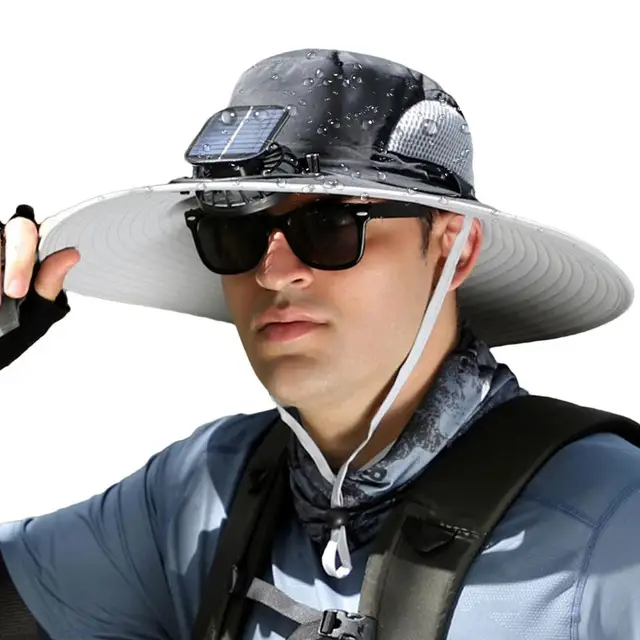 Solar Powered Fan Hat Outdoor Wide Brim Sun Hat With Solar Fan