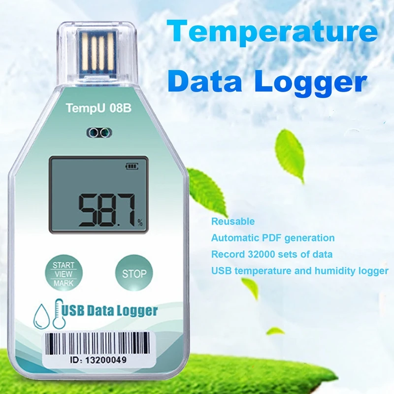 

Tempu08b Temperature Data Logger 32000 Capacity PDF Report Support Reuse IP67 Temperature Recorder Cold Chain Recorder