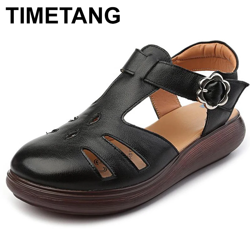 

2023 Women Sandals Retro Genuine Leather Luxury Roman Sandals Casual Buckle Strap Summer Shoes GLADIATOR Thick Heel Shoes