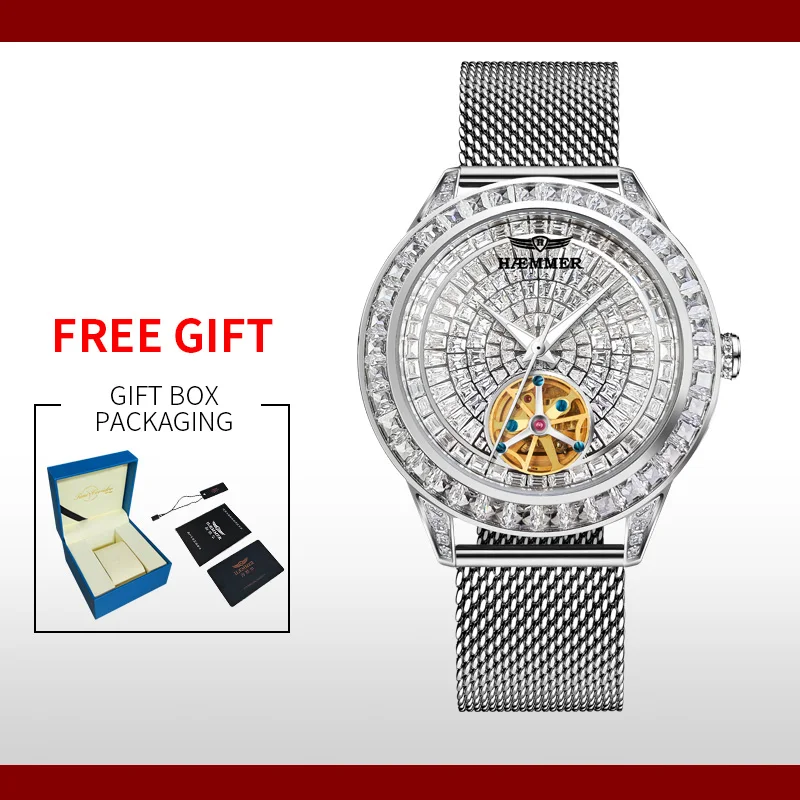 

2024 new Haemmer jaco&co diamond face tourbillon mechanical men's watch men's genuine leather luminous waterproof mechanical