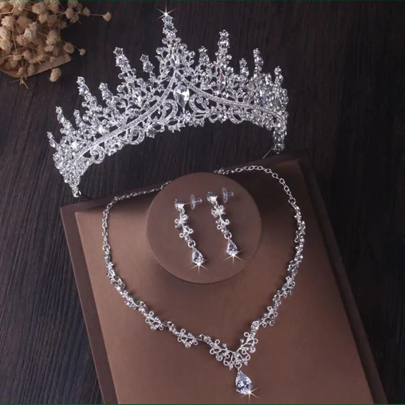 Bridal Jewelry Sets Bridal Headwear Set Crown Necklace Earrings Four Piece for Women&rsquo;s Wedding and Birthday Parties