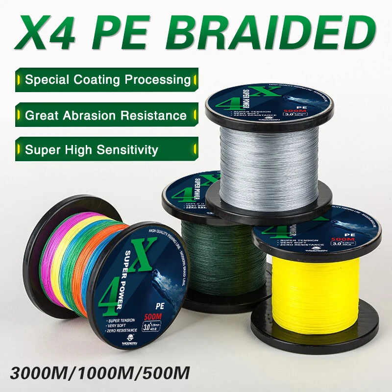 

Японская рыболовная леска SuperPower 3000 м/1000 м, 4 оплетки, Полиэтиленовая леска 16-70 анг. Фунт., многонитевая леска для ловли карпа, рыболовная леска
