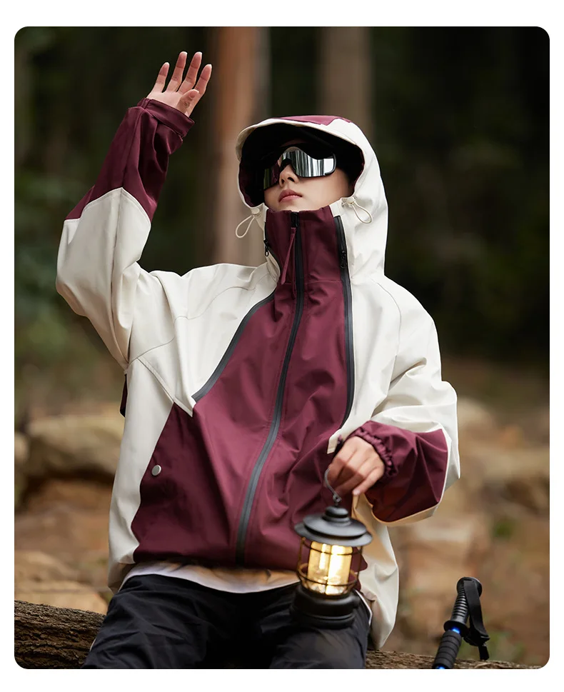 Autumn Winter Triple Defense Punching Jacket Outdoor Travel Sports Waterproof Windproof Jacket Breathable Patchwork Stripe