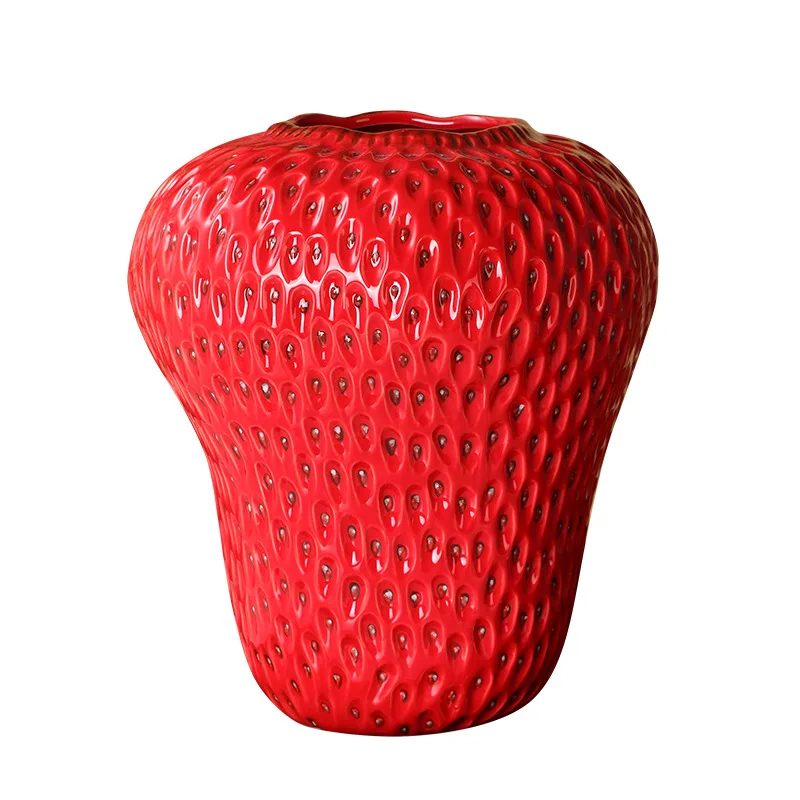 Cartoon Strawberry Vase Ceramic Vase Children's Room Artifact Floral Accessories Fruit Pot Flowerpot Home Decoration Accessories images - 6