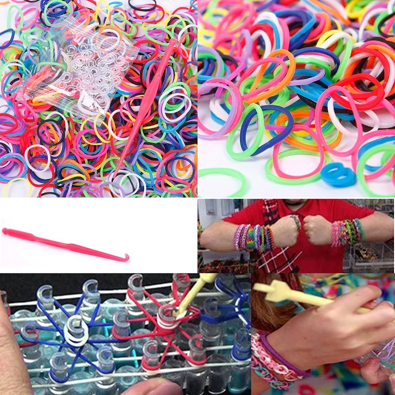 600/1500 Colored Rubber Band Bracelet Making Kit Rubber Band Filling Kit  Children Bracelet Knitting Kit