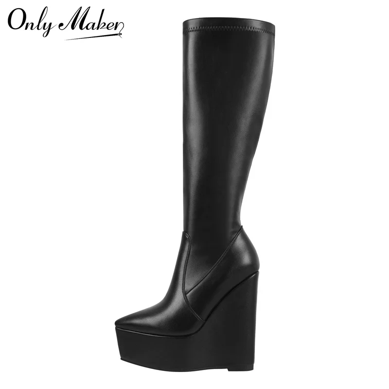 Onlymaker Wedge Knee High Boots Women's High Heels Platform Winter