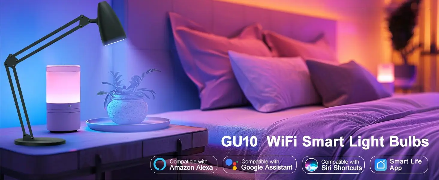 Description Picture 2 of item4Pack GU10 Smart Bulb RGBCW Color Changing Alexa LED Light Bulbs 5W WiFi Track Light Bulbs Dimmable Music Sync WiFi Smart Bulbs