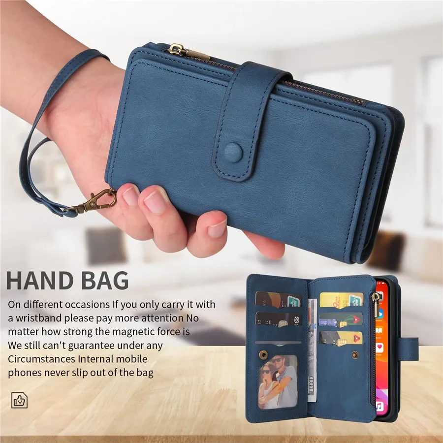 Multi 15-Card Zipper Leather Wallet Case