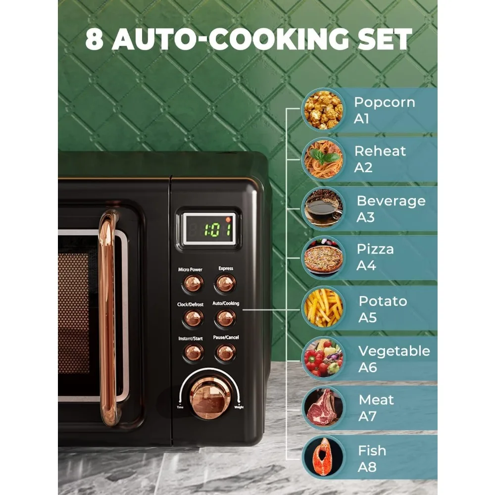 Countertop Microwave Oven, 0.7 Cu Ft Small Microwaves with Defrost, 5 Micro Power, 8 Auto-cooking Set & Child Lock, Microwave