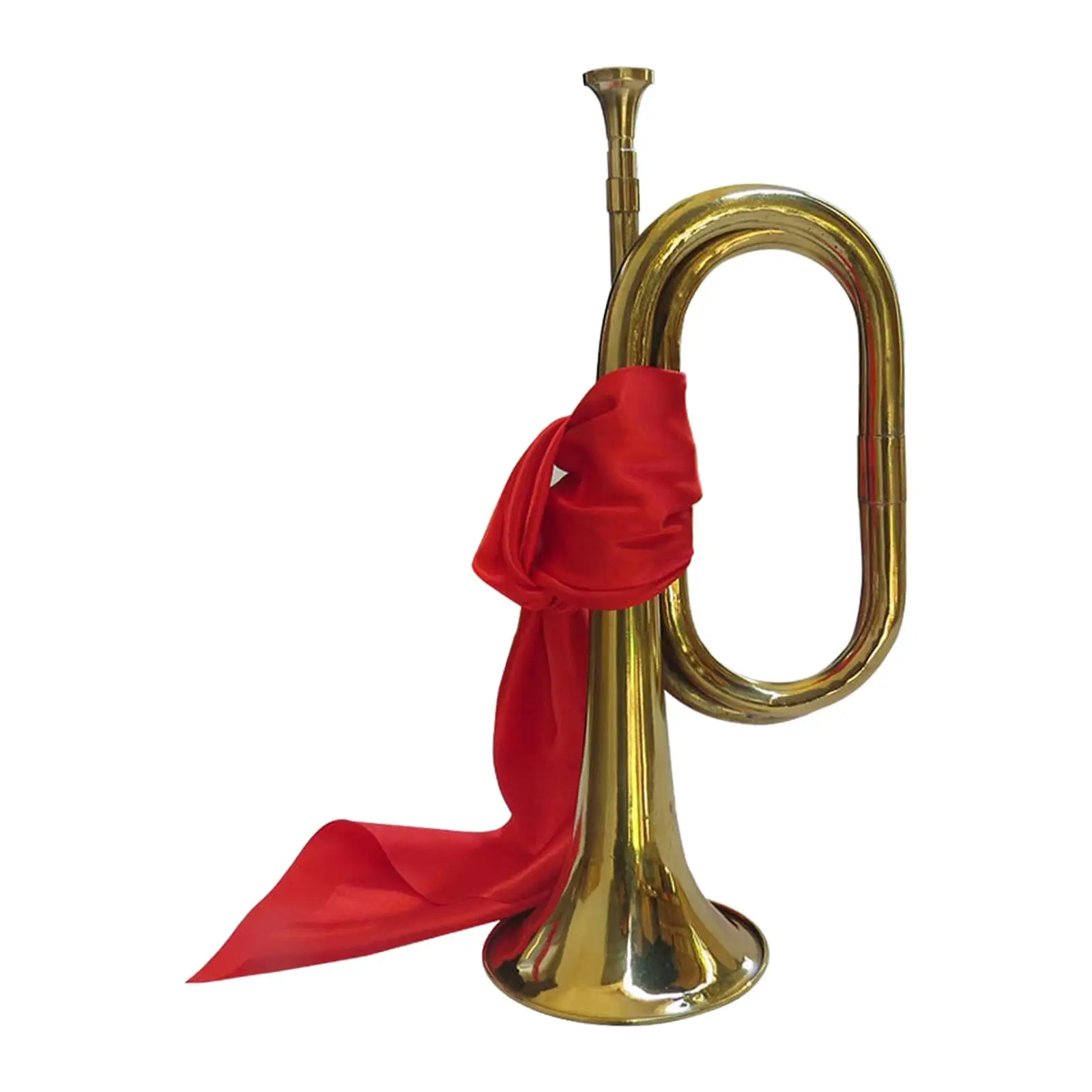 Brass 13" Portable Cheering Trumpet Bugles with Red Cloth Musical Instrument for Exercise Training Beginners Professionals Show