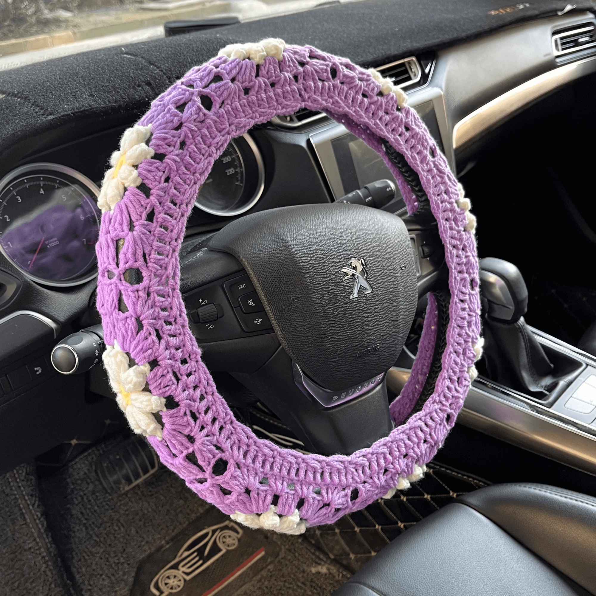Crochet Daisy Steering Wheel Cover,3D Daisy Steering Wheel Cover