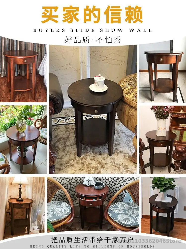 American Style Small Round Table Simple Corner Table Living Room Side Sofa Side Cabinet Coffee Mini Small Round