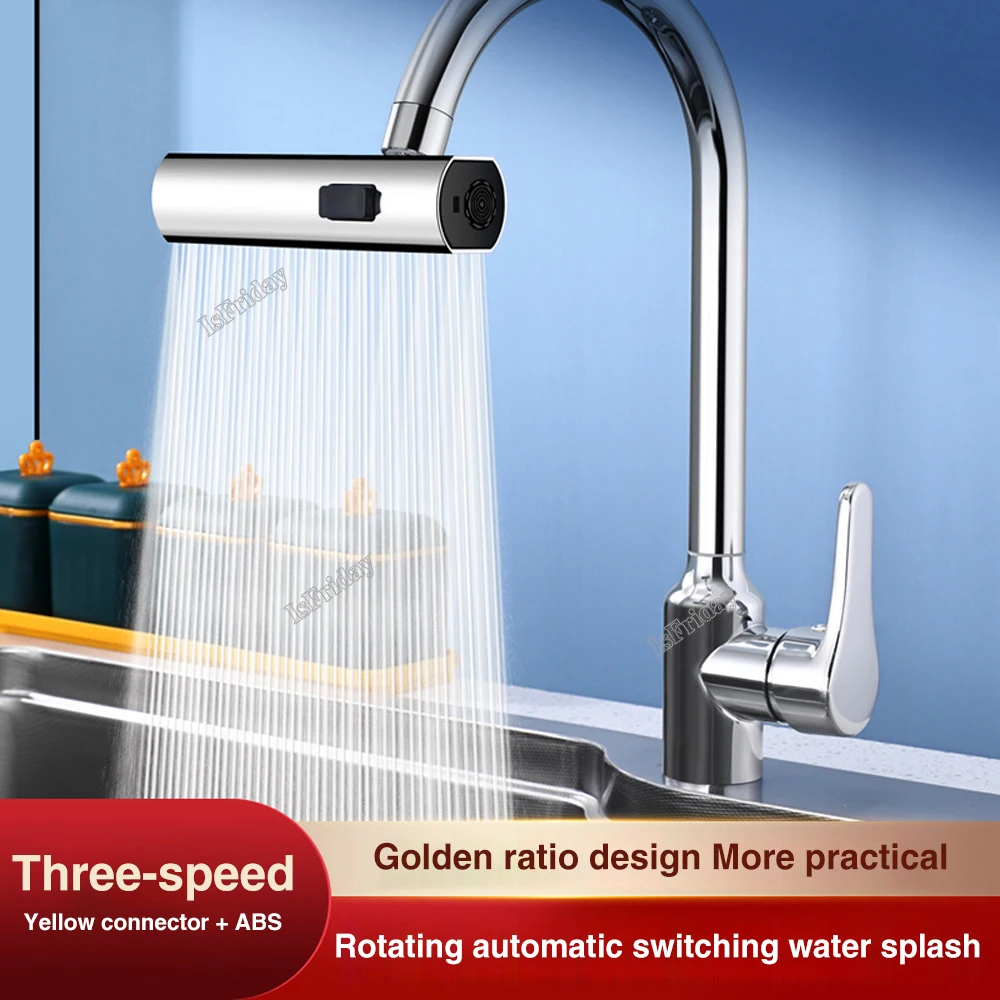 3 In 1 Kitchen Sink Faucet Bathroom Faucet Waterfall Splash Proof Universal Rotating Water Tap Nozzle Washbasin Faucet Extender