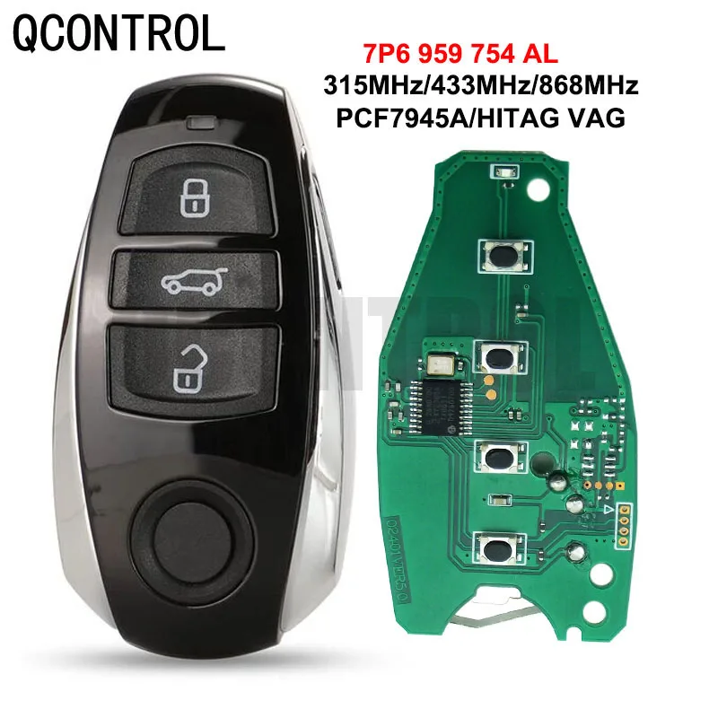 QCONTROL 315/433/868MHz Smart remote Key For Volkswagen Touareg emergency key 7P6959754AL2011. 2012 2013 2014 PCF7945 Chip with