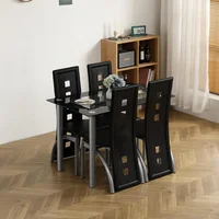 5-Piece Dining Table Set with 1 Glass Dining Table and 4 PVC ChairsKitchen & Breakfast Dining Living Room, Space Saving 2