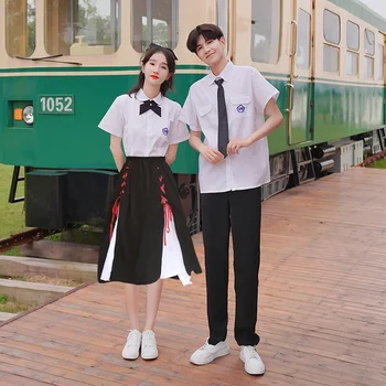 대만 교복 세트 첨부 중학생 Jk 유니폼 흰색 셔츠 오르간 주름 고등학교 프레피 졸업 비즈니스 복장 여름