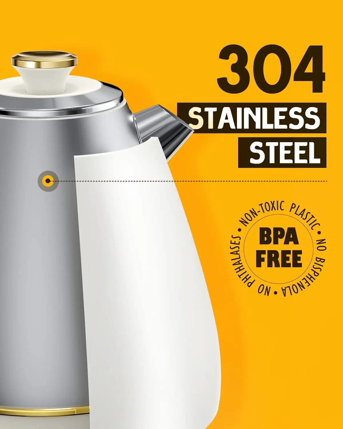 Quinn Retro Electric Kettle-1.7 Liters / 57.5 Ounces Tea Kettle with Thermometer, All Stainless Steel, 1200 Watts Fast B