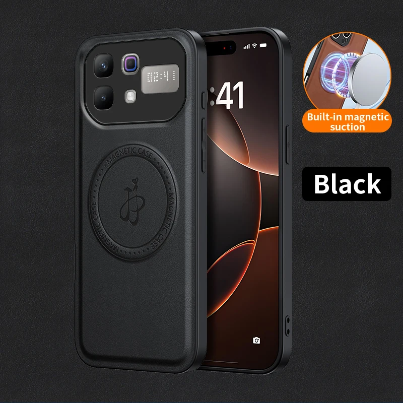 Luxury PU Leather Magnetic Wireless Charging Protective Back Cover Case