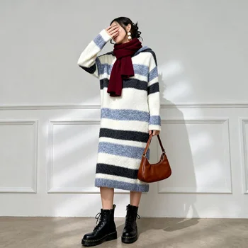 Vestido de Mujer Casual con Capucha y Rayas, Estilo Nuevo Primavera-Otoño 2026, Cálido y Holgado 1