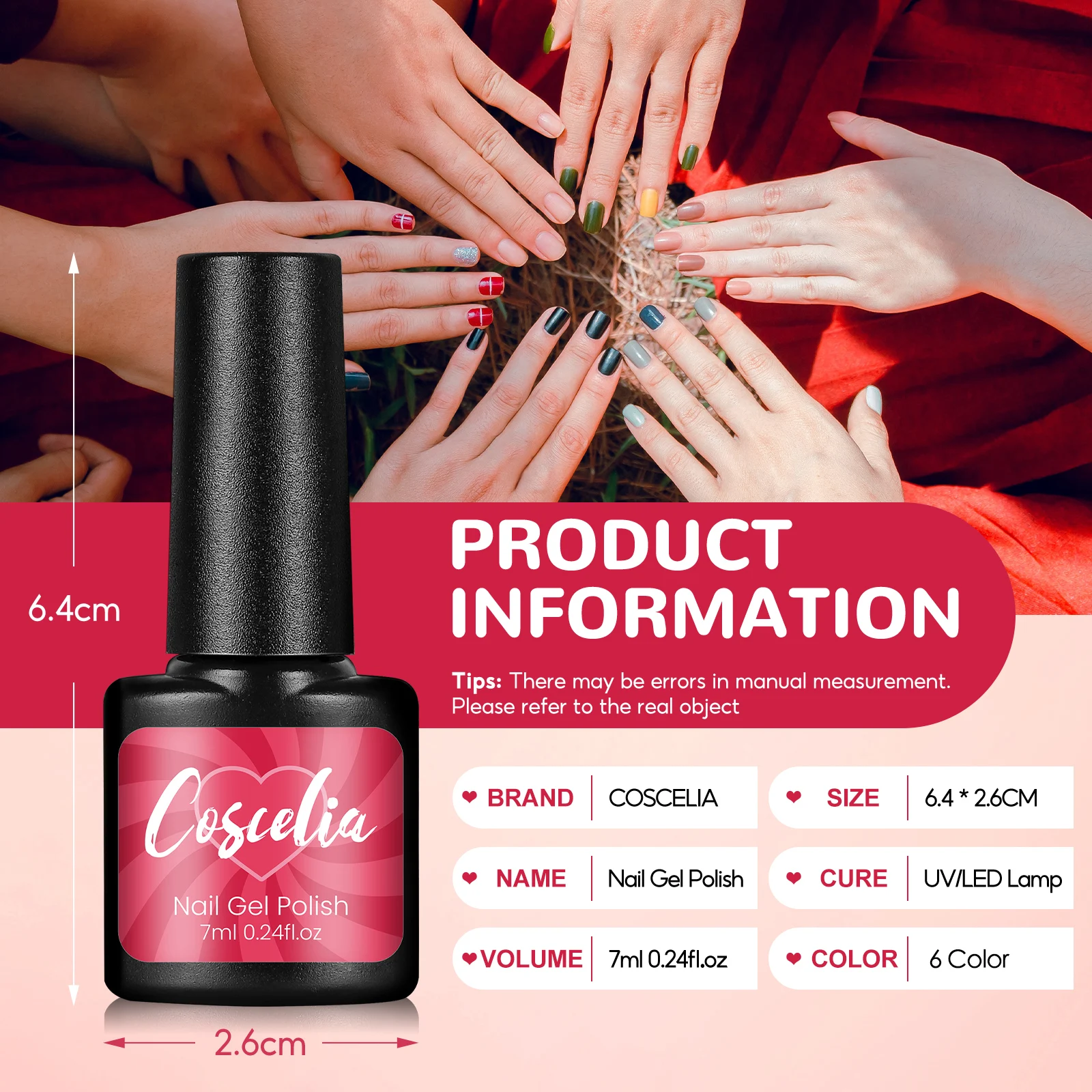 COSCELIA 6pcs Nail Gel Polish Kit Soak off UV LED Cured Long Lasting High Shine Soak Off Gel Polish Set for Nail Art Manicure 4