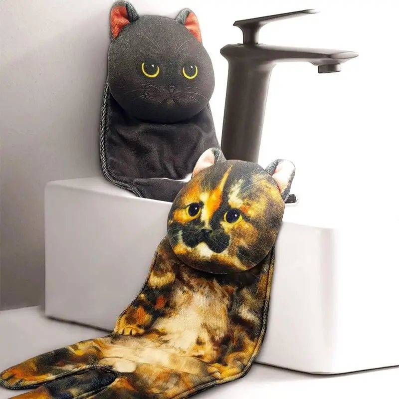 Hand Towels Cute Black Cat Dishcloth Modern Simple Style - Temu