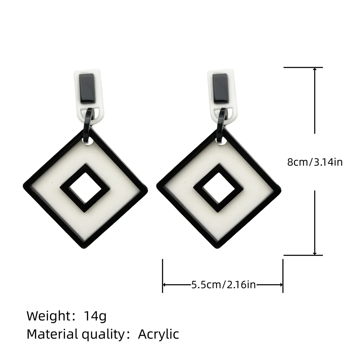 Pendientes acrílicos bohemios en blanco y negro, pendientes largos ovalados de contraste, versión coreana, anillos para las orejas exagerados para vacaciones y playa, regalo