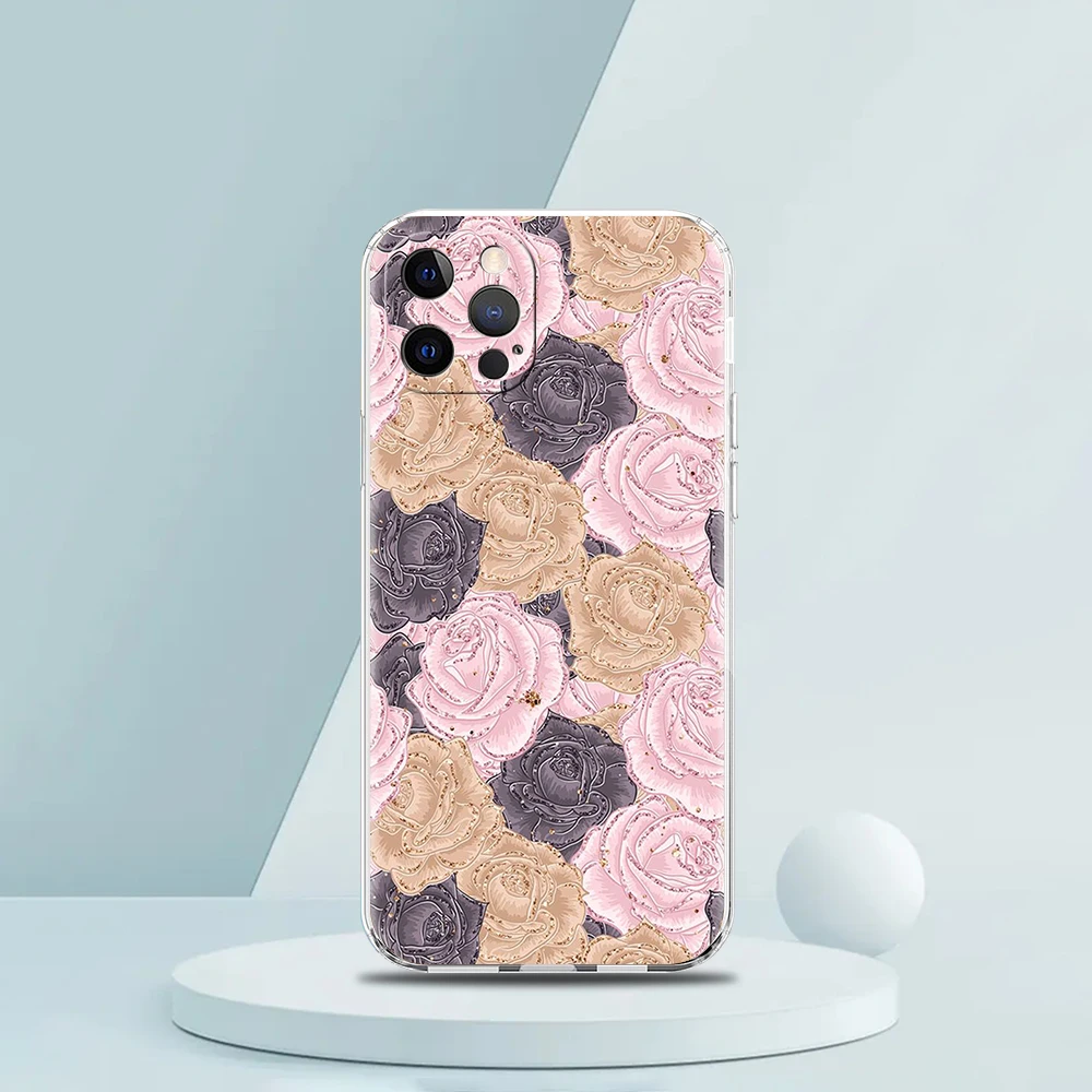 Gold Rose Love Heart Luxury Soft Silicone Clear Phone Case