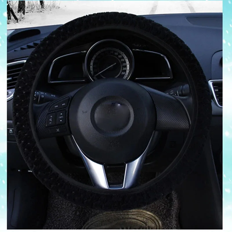 CHIZIYO Universal Warm Pearl Velvet Plush Car Steering Wheel Cover