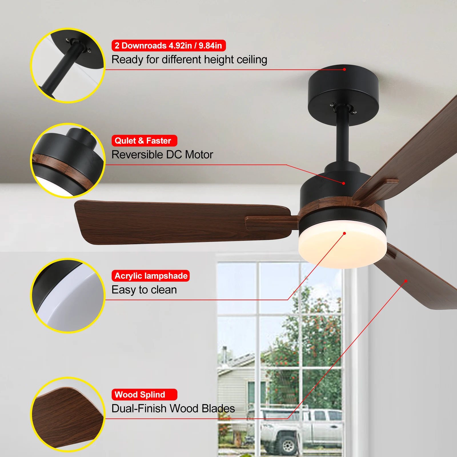 Led Ceiling Fan Lamp With RGB Light Modern Pendant Fan Fandelier Chandelier Home Appliance Decor RC Fixture RC Dimming