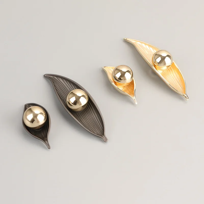 

European Light Luxury Pearl Leaf Drawer Creative Handle Personalized Decorative Handle Leaf Single Hole Small Handle Drawer Knob